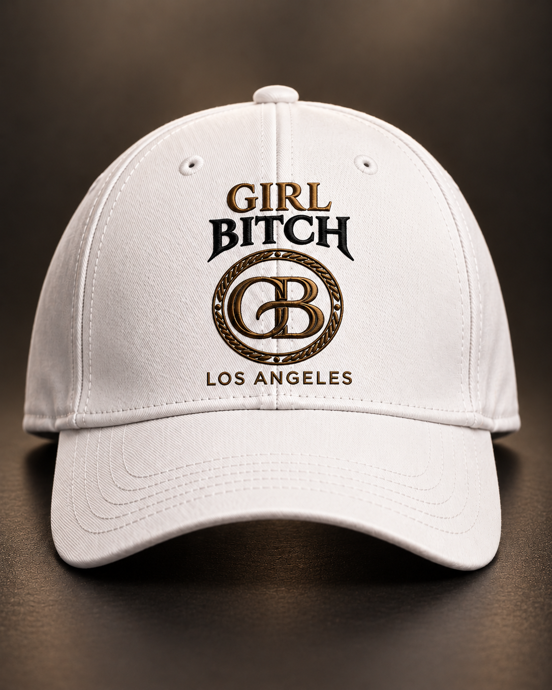 Ivory GIRL BITCH Los Angeles embroidered cap