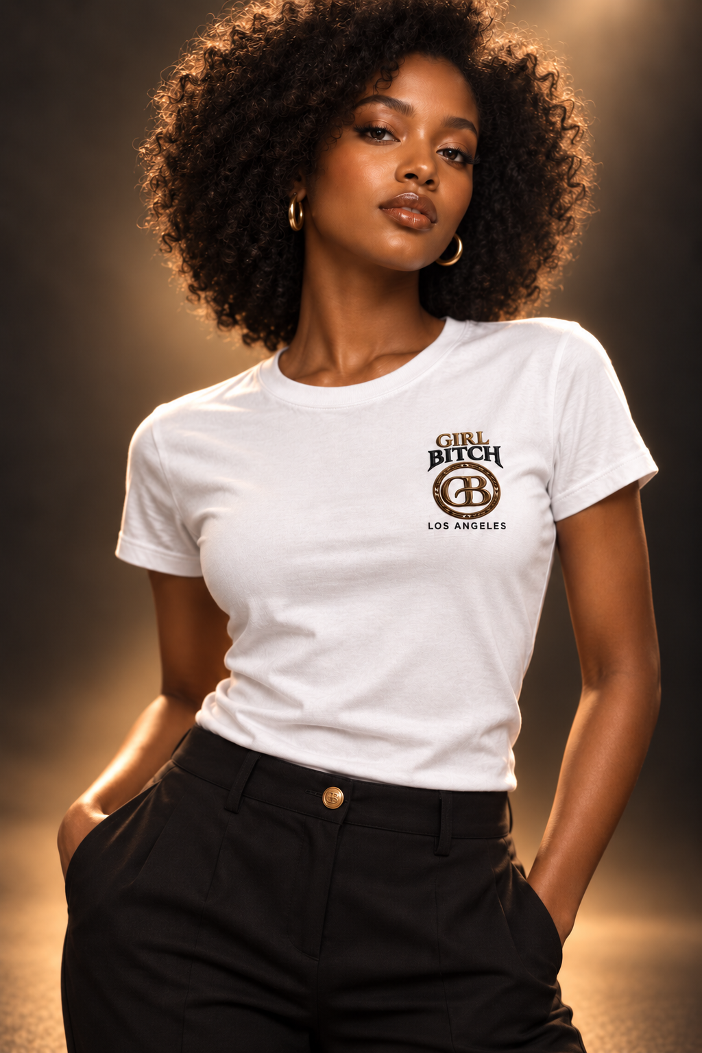 White GIRL BITCH Los Angeles monogram tee